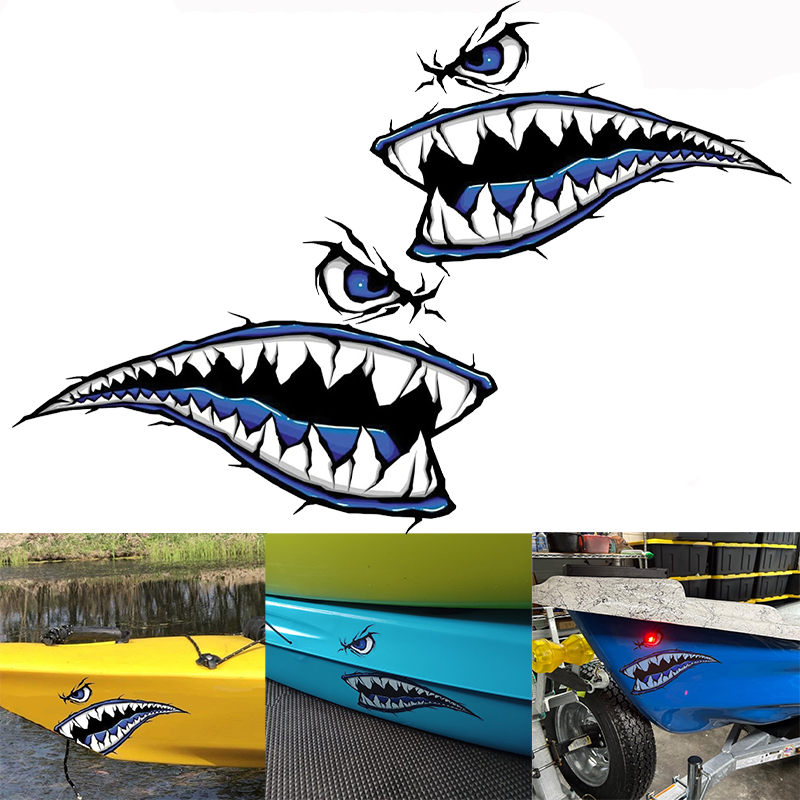 Fishing Boat Trailer - 2PCS Shark Teeth Mouth Boat Stickers
