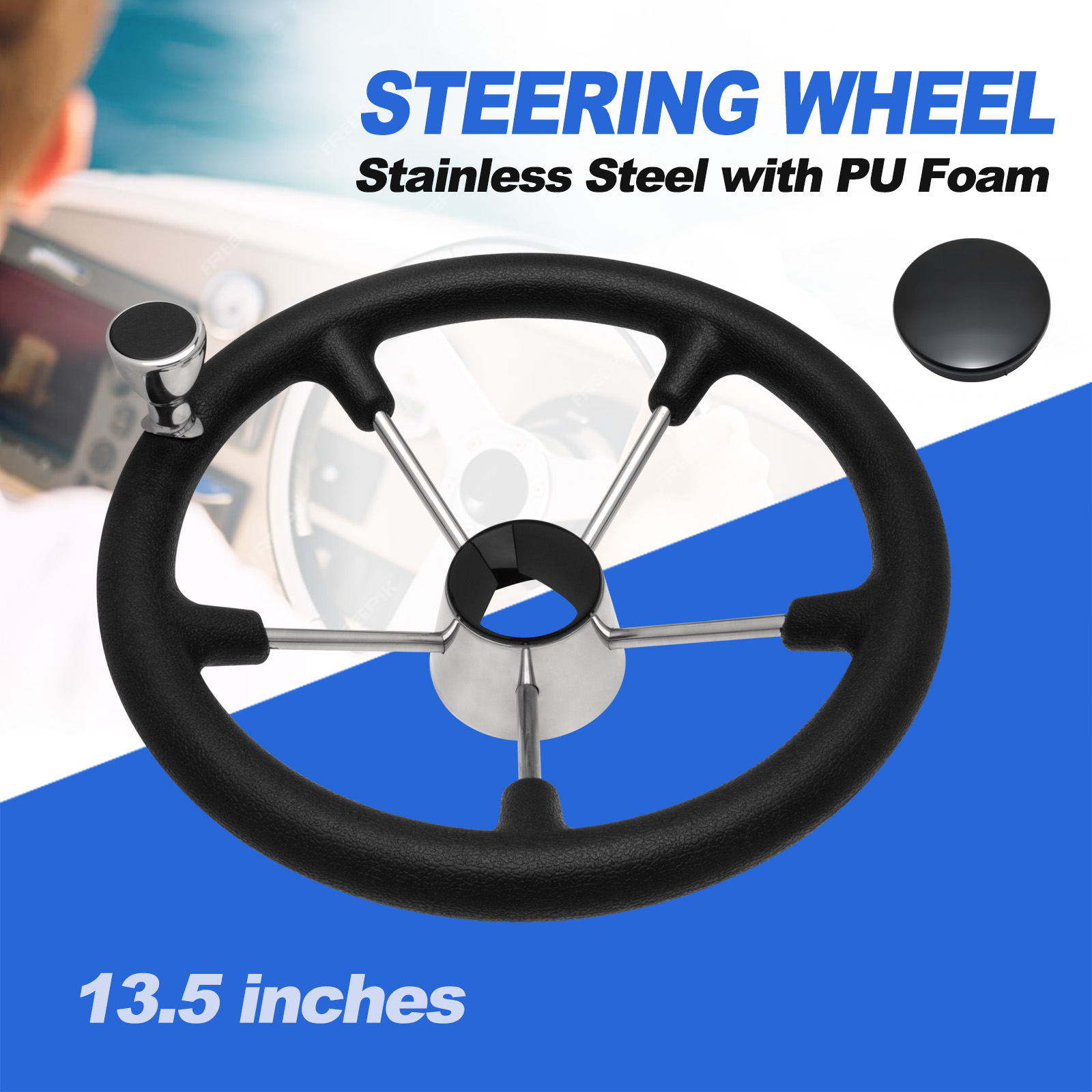 13.5’’ 5-Spoke Stainless Steel - Fishing Boat Steering Wheel ulasan dan harga